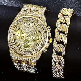 2pcs/set, Fashion Men's Sports Business Quartz Watch  Stainless Steel Bracelet, Men's Gift Set