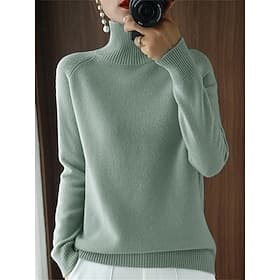 Women's Pullover Sweater Jumper Pullover Stylish Casual Soft Solid Color Ribbed Turtleneck Oversized Long Sleeve Regular Tops Knit Outdoor Valentine's Day Dail