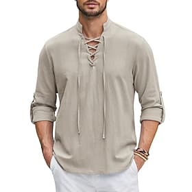 Médiéval Renaissance 17ème siècle Longueur moyenne Chemise Pirate Chevalier Viking Chevalier Celtique Dentelle Couleur Unie Déguisement Homme Pirate Fantaisie