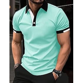 Men's Sports Polo Shirts Golf Shirt Casual Sports Tops Ribbed Polo Collar Short Sleeve Fashion Basic Solid Color Patchwork Summer Regular Fit Black White Red B