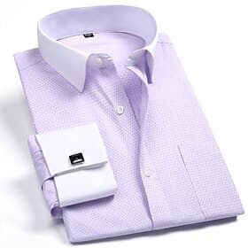 Men's Shirt Dress Shirt French Cuff Shirt Plain Office  Career Wedding Party White Pink Blue Light Purple Long Sleeve Lapel Spring   Fall Clothing Apparel Fron