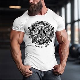Men's T-Shirt Viking Graphic Sons of Odin Norse Mythology Short Sleeve