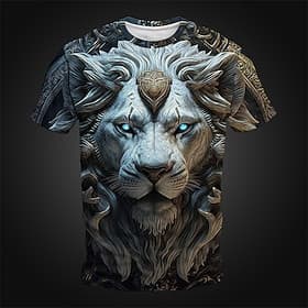Herren Grafik Tiermotiv Löwe T Shirt Kurzarm T-Shirt 3D-Druck Rundhalsausschnitt Hemd Täglich Designer Retro Vintage Sport im Freien Ferien Ausgehen Blau Rot R