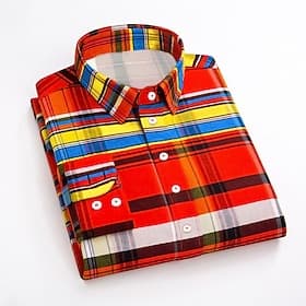 Men's Dress Shirt Plaid Shirt Collared Shirt Plaid / Check Wedding Vacation Blue Yellow Red Green Long Sleeve Turndown Spring   Fall Clothing Apparel Button-Do