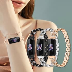 Smart Watch Band Compatible with Fitbit Inspire 3 Stainless Steel Smartwatch Strap Women Glitter Crystal Jewelry Bracelet Replacement  Wristband