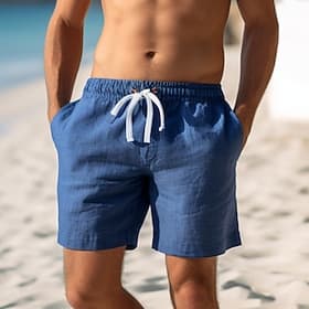 Men's Shorts Linen Shorts Summer Shorts Beach Shorts Drawstring Elastic Waist Straight Leg Plain Comfort Breathable Above Knee Casual Daily Holiday Fashion Cla
