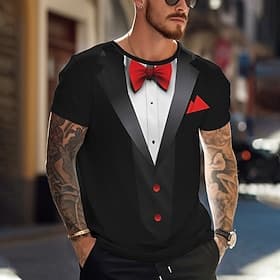 Valentine's Day Men's Graphic Bow tie Short Sleeve T shirt 3D Print Crew Neck Shirt Daily Outdoor Casual Casual Party Holiday Yellow Red Purple Spring  Summer