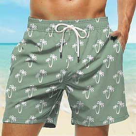 Men's Coconut Tree Swim Trunks Swim Shorts Board Shorts Mid Waist Hawaiian Casual Beach Holiday Drawstring with Mesh lining Elastic Waist Designer Clothing App