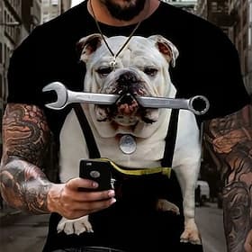 Men's Graphic Animal Dog T Shirt Short Sleeve T shirt 3D Print Crew Neck Shirt Daily Designer Retro Vintage Sports Outdoor Holiday Going out Black Khaki Spring