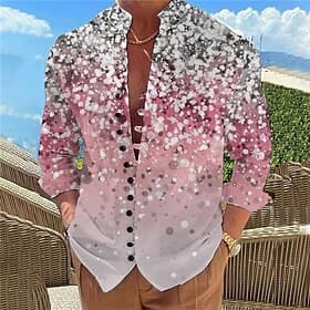 Men's Color Gradient Shirt Button Up Shirt Long Sleeve Casual Daily Wear Going out Weekend Spring  Summer Standing Collar Print Button-Down Yellow Pink Fuchsia