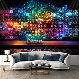 tapisserie à lumière noire réactive aux UV phosphorescente fête lumineuse tableau périodique des éléments tapisserie murale suspendue brumeuse trippante art mu