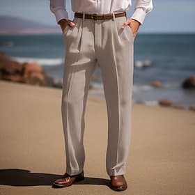 Men's Linen Pants Trousers Summer Pants Front Pocket Pleats Straight Leg Plain Comfort Breathable Casual Daily Holiday Fashion Basic Black White thumbnail 2