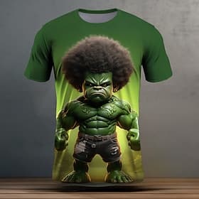 Men's Graphic Cartoon Funny T Shirt Short Sleeve T shirt 3D Print Crew Neck Shirt Daily Casual Street Style Sports Outdoor Holiday Going out Black Green Dark B