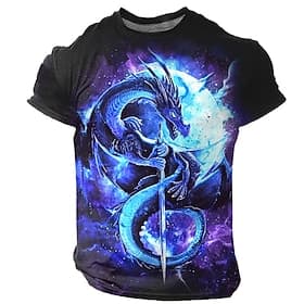 Men's Graphic Dragon T Shirt Short Sleeve T shirt 3D Print Crew Neck Shirt Designer Retro Vintage Subculture Sports Outdoor Holiday Going out Burgundy Blue Pur