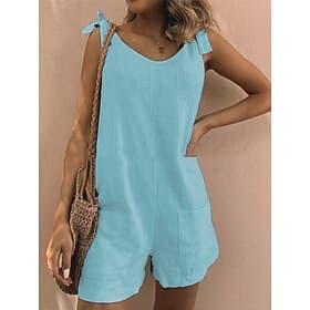 Women's Normal Romper Basic Solid Color Sleeveless V Neck Pocket Daily Weekend Regular Fit White Yellow Blue Summer