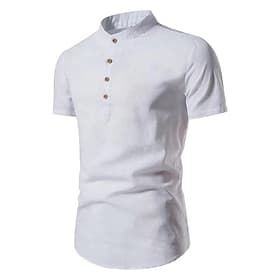 Men's Shirt Linen Shirt Chinese Collar Shirt Mandarin Collar Shirt Summer Shirt Beach Shirt Plain Beach Vacation Red Dark Blue Short Sleeve Standing Collar Sum