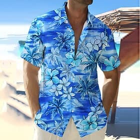 Homme Floral Fleurs tropicales Chemise hawaïenne Chemise Aloha Manche Courte Chemise Vacances Hawaïen Extérieur Vacances Hawaïen Marine foncé Bleu S M L