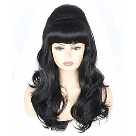 Women Wigs Black Beehive Wigs Bouffant Wig Long Wavy Carnival 60s 70s Costume Party Wig Halloween Wigs