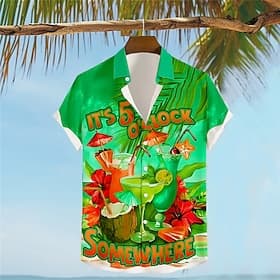 Men's Letter Parrot Drink Shirt Summer Hawaiian Shirt Aloha Shirt Short Sleeve Shirt Turndown Vacation Hawaiian Resort Style Outdoor Vacation Hawaiian Blue Sky