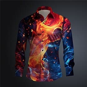 Men's Flame Button Up Shirt Printed Shirts Long Sleeve Subcultural Vacation Street Spring  Summer Turndown Print Button-Down Yellow Red