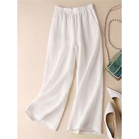 Women's Cotton Linen Pants Wide Leg Chinos Summer Pants Fashion Streetwear Simple Ankle-Length High Waist Plain Maillard Pocket Elastic Waist Baggy Comfort Bre