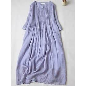 Per donna Abito Midi Abiti in cotone e lino 100% cotone Abito a Tubino Vestito Casual Essenziale Moderno Quotidiano Weekend Vestibilità comoda Semplice Manica