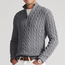 Men's Sweater Zip Sweater Quarter Zip Pullover Sweater Pullover Ribbed Cable Knit Cropped Knitted Plain Half Zip Fashion Streetwear Outdoor Daily Wear Clothing