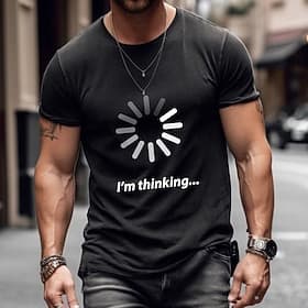 Mens Funny Tech Humor T-Shirt: 'I'm Thinking...' Loading Spinner Graphic Short Sleeve Tee
