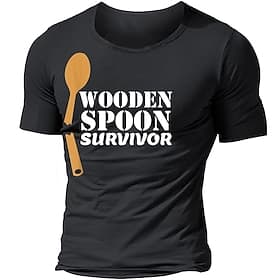 Men's T-Shirt Wooden Spoon Survivor Funny Family Humor Graphic Short Sleeve Tee