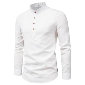 Herren Hemd Leinenhemd Hemd mit chinesischem Kragen Hemd mit Stehkragen Sommerhemd Strandhemd Einfach Streetwear Urlaub Schwarz Rote Grau Langarm Stehkragen Fr