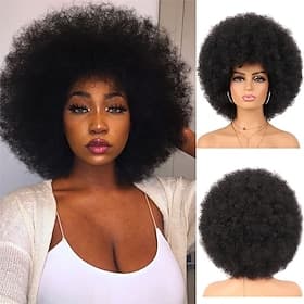 Perücke 70er Afro-lockige Perücken für schwarze Frauen kleberfreie Trageweise und weiche schwarze Afro-Perücken große federnde und weiche natürlich aussehende