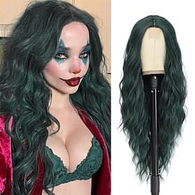 Halloween-Perücken lange Cosplay grüne Perücke 28 Zoll Mittelscheitel synthetische Perücke realistische Karnevalsgeschenke Partyperücken für Frauen täglicher G