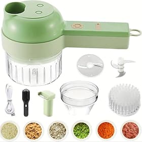 4 In 1 Vegetable Chopper Handheld Electric Vegetable Cutter Set Portable Wireless Garlic Mud Masher Garlic Press  Slicer Set Multifunctional Electric Mini Food