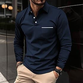Herren Poloshirts Golfshirt Lässig Ferien Revers Klassisch Langarm Mode Basic Einfach Einfarbig Knöpfe Sommer Normale Passform Hellgrau Dunkelgrau Weiß Dunkelm