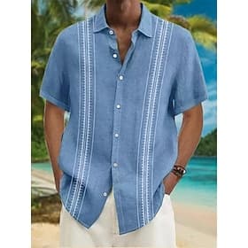 Men's Striped Graphic Prints Shirt Summer Hawaiian Shirt Short Sleeves Shirt Turndown Outdoor Street Yellow Blue Purple Green Print Button-Down Clothing Appare