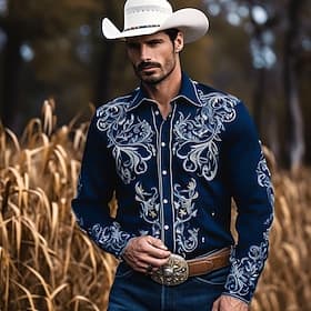 Men's Floral Graphic Prints Leaves Shirt Western Shirt Long Sleeve Shirt Turndown Outdoor Street Black Red Navy Blue Print Button-Down Clothing Apparel Fashion