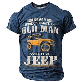 Mens Graphic T-Shirt Never Underestimate An Old Man With A Jeep Design Short Sleeve