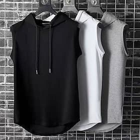 Herren Tank Top Weste Unterhemd Ärmelloses Shirt Ärmellos Mit Kapuze Sommer Einfach Mode Designer Basic Urlaub Straße Ausgehen Schwarz Weiß Blau Top T-Shirt fü