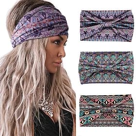 Aceorna Boho Headbands Wide Knotted Hairbands Stretch Printed Head Bands Bohemia Head Wraps for Women and Girls