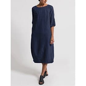Women's Midi Dress 100% Cotton Shift Dress Casual Dress Basic Modern Daily Weekend Regular Fit Plain Half Sleeve Crew Neck Blue Light Blue Black Yellow Summer