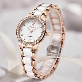 New Seno Tatsuno Brand Mother's Day Gift for Women'S Watches Decorative Ceramic Tiled Solid Steel Band Dial Quartz Watches Fashionable And Elegant Wristwatches