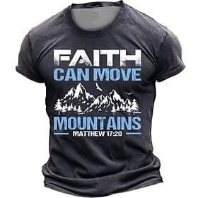Men's Graphic Faith Can Move Mountains T Shirt Short Sleeve T shirt 3D Print Crew Neck Shirt Daily Retro Vintage Street Style Sports Outdoor Holiday Going out