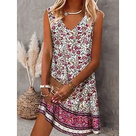 robe débardeur femme imprimé fleuri à petites fleurs col en V robe midi bohème bohème quotidien sans manches été printemps