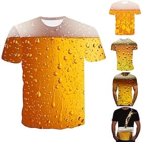 Men's Unisex Graphic Bubble Beer T Shirt Tee Short Sleeve T shirt 3D Print Round Neck Shirt Streetwear Basic Daily Weekend A D Yellow Spring  Summer Fall  Wint