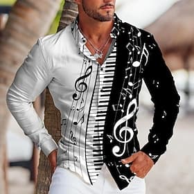 Men's Boardmasters Pano Keys Shirt Button Up Shirt Long Sleeve Tropical Fashion Designer Outdoor Casual Daily Fall  Winter Turndown Print Button-Down Blue Whit