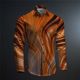 Men's Optical Illusion Geometric Pattern Button Up Shirt Printed Shirts Long Sleeve Subcultural Vacation Party Street Spring  Summer Turndown Print Button-Down