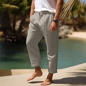 100% Linen Men's Linen Pants Trousers Summer Pants Pocket Drawstring Elastic Waist Plain Breathable Comfortable Daily Vacation Going out Classic Casual Navy Bl