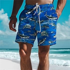 Men's Shark Swimming Trunks Board Shorts Swim Shorts Mid Waist Vacation Hawaiian Holiday Vacation Holiday Beach Drawstring with Mesh lining Elastic Waist Desig
