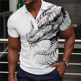 Homme Dragon Polo Chemise de golf Manche Courte Polos Chemises à Col Occasionnel Drôle Vêtements de rue Vêtements de vacances Tenues de fête Boutons Impression