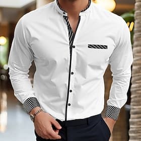 Homme Chemise Chemise d'été Chemise habillée Chemise Décontractée Chemise à col officier Chemise Boutonnée Blanche Rouge Bordeaux Bleu manche longue Rayures Co